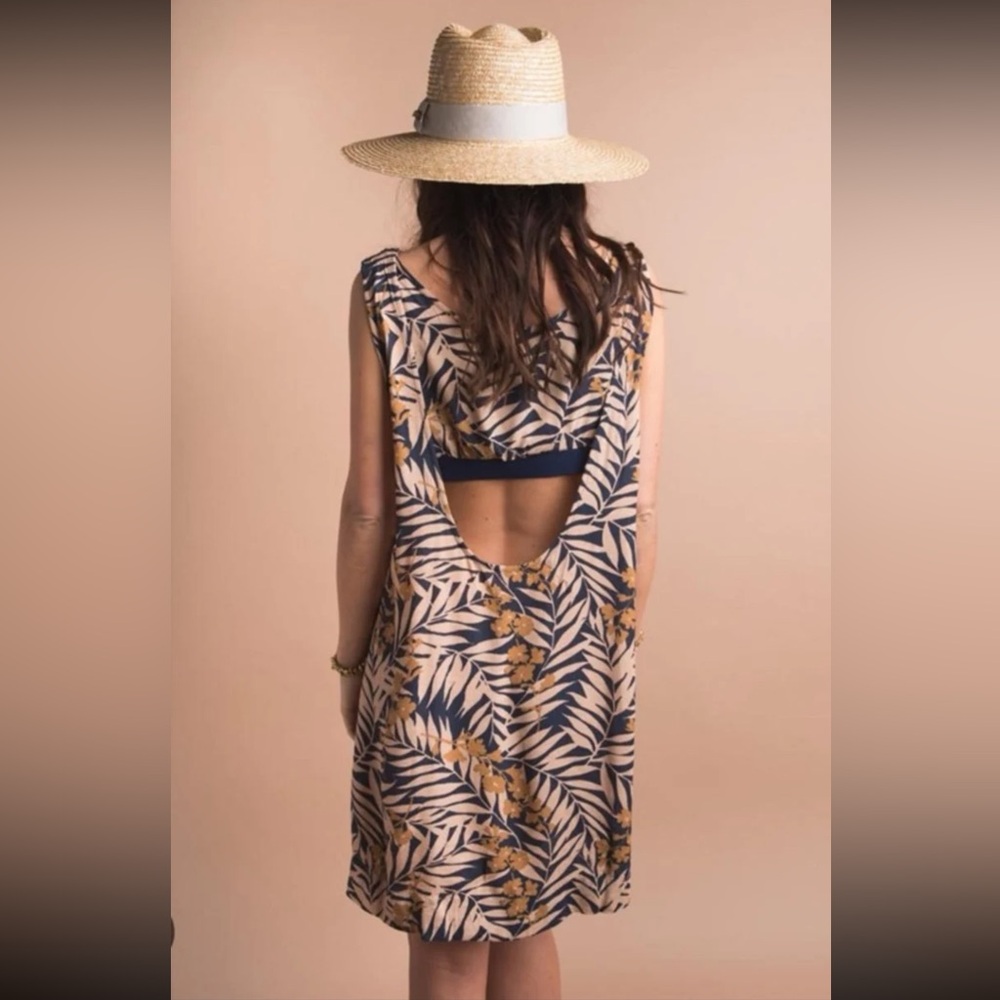 Free People Navy Combo Tropical Two-fer Mini Dress size Small - Picture 2 of 12